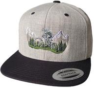 Baddery Casquette de vélo Flexfit Snapback - « Mountain Ride » - Casquette brodée, Gris chiné et noir, taille unique