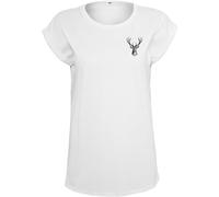 Baddery T-shirt de chasse pour femme - Tête de cerf, Blanc, Medium