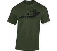 Baddery T-shirt de chasseur pour homme - Cerf de la forêt, Vert armée - Cerf de la forêt, 3XL