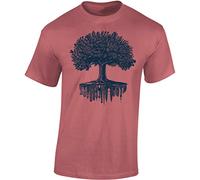 Baddery T-shirt de jardin et de randonnée pour homme - T-shirt forêt - T-shirt nature - Jardinier amateur, vêtements de sport d'extérieur, Rouge - Forest City, 3XL