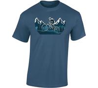Baddery T-shirt de vélo pour hommes : Mountain Ride - T-shirt VTT, bleu jeans, L