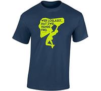 Baddery T-shirt d'escalade : Qui lâche prise a deux mains libres - Escalade, Boulder, Équipement Outdoor, Accessoire, Cadeau, Bleu jeans, S