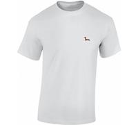 Baddery T-shirt pour chien homme et femme : teckel brodé - Cadeau pour les propriétaires de chiens, les amoureux des chiens et les chasseurs, Blanc., 5XL