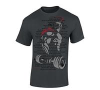 Baddery T-Shirt pour Homme - „Train Hard Spartan“ (Gris foncé M)