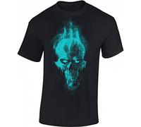 Baddery T-shirt tête de mort pour homme - Crâne démon - T-shirt d'horreur - T-shirt d'Halloween noir - Vêtements gothiques, Crâne de démon, M