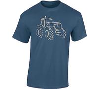Baddery T-shirt tracteur pour homme | T-shirt de tracteur pour homme | Vêtements de travail d'agriculteur | T-shirt de fermier, Bleu denim - Motif beige, L