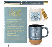 Baderke Lot de 4 cadeaux pour travailleurs sociaux en Morandi Bleu ciel A6 Stylo à bille en céramique Tasse Bougie Cadeau de remerciement pour remise de diplôme pour BSW MSW DSW