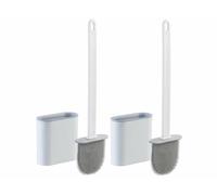BadeStern Brosse WC en silicone : lot de 2 brosses WC en silicone avec porte-brosse respirant, blanc/gris (brosse WC, brosse WC, support mural)