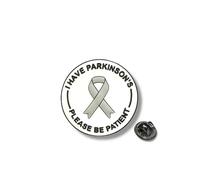 Badge 3D de sensibilisation visuelle Parkinson, « I Have Parkinsons Please Be Patient », Petit, Silicone