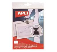 APLI 17843-3 badges porte-nom avec cordon de sécurité blanc - 90x56 mm