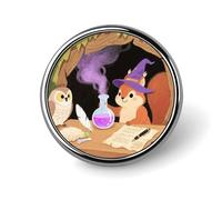 Badge à bouton en forme d'écureuil portant un chapeau de magicien - Broche classique mignonne et tendance - Broche ronde exquise en métal - Pour vêtements, sac à dos, chapeaux, vestes