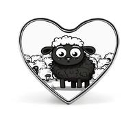 Badge à bouton personnalisé, broche commémorative à imprimé mouton noir et blanc de dessin animé, broches en forme de cœur pour vêtements, sacs, vestes, accessoires