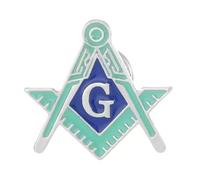 Badge à épingle en émail bleu et vert | Symbole maçonnique carré et boussole | Broche argentée pour collectionneurs (2,3 x 2,3 cm)