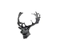 Badge A63 en étain anglais avec fermoir papillon en forme de tête de cerf 3 x 3,4 cm Noir, taille unique, Métal
