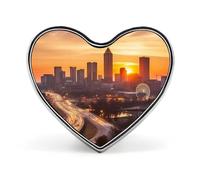 Badge Atlanta City Sunset Paysage en forme de cœur, joli porte-badge d'identification pour woker, broche en métal en forme de cœur d'amour pour homme et femme, cadeau de médecin, sacs à dos et