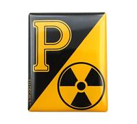 Badge avant avec logo 3D en forme de dôme pour le badge avant (casting) de votre vespa, Collection RadioActive avec P jaune sur noir par MioVespa Collection