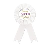 Badge blanc « Happy Birthday » en fer blanc, bouton rosace blanc et doré pour garçons et filles, Happy 21st/30th/40e/50th Birthday Award Badge, décorations de fête d'anniversaire amusantes, fer-blanc,