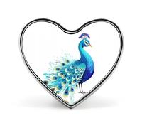Badge bleu de dessin animé en forme de cœur avec motif de paon bleu, porte-badge d'identification mignon pour woker, broche en métal pour homme et femme, cadeau de médecin, sacs à dos et accessoires