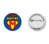 Badge broche pins super maître super héro école 37mm handmade cadeau