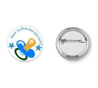 Badge broche pins veux-tu être mon parrain tétine bleu 37mm handmade cadeau