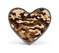 Badge camouflage marron en forme de cœur, joli porte-badge d'identification pour woker, broche en métal pour homme et femme, cadeau de médecin, sacs à dos et accessoires de manteau