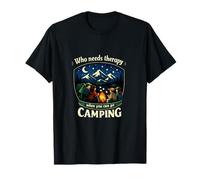 Badge Camping Mountain Who Needs Therapy Go Camping T-Shirt