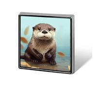 Badge carré en métal imprimé loutre mignon - Broche décorative pour sac, chapeau - Accessoires pour homme et femme - En aluminium, 0.7*0.7 in, Aluminium