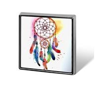 Badge carré imprimé attrape-rêves aquarelle, badge en métal, bouton décoratif, broche, épingles à revers, sac, chapeau, accessoires pour femmes et hommes, aluminium