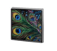 Badge carré imprimé en plumes de paon, badge en métal, bouton décoratif, broche, épingles à revers, sac, chapeau, accessoires pour femmes et hommes, aluminium