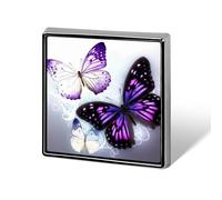 Badge carré imprimé papillons blancs et violets, bouton décoratif en métal, broche, épingles à revers, sac, chapeau, accessoires pour femmes et hommes, aluminium