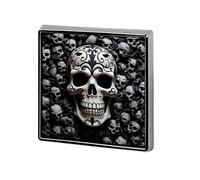 Badge carré imprimé tête de mort noir et blanc en métal, bouton décoratif, broche, épingles à revers, sac, chapeau, accessoires pour femmes et hommes, aluminium