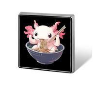 Badge carré représentant un axolotl mangeant des nouilles ramen, broche en forme de cœur, épingles à nourrice pour décorer sa