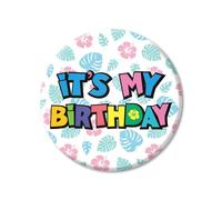 Badge C'est Mon Anniversaire, 5,8cm Motif Joyeux Anniversaire Fleurs et Feuilles de Palmier pour Décorations de Fête pour Garçons et Filles Accessoires Costume