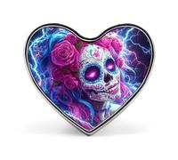 Badge commémoratif unisexe en métal avec tête de mort et cœur, motif crâne et tonnerre, idéal pour le jour des morts, pour robe, manteau, sac à dos, mariage