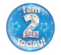 Badge d'anniversaire 2 ans bleu et argent étoiles holographiques recyclables pour 2ème anniversaire Badge OTB, Métal Plastique