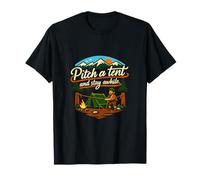 Badge de Camping avec Inscription « Pitch a Tent and Stay Awhile » T-Shirt