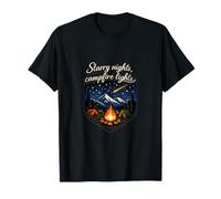 Badge de Camping et de Montagne avec lumières de feu de Camp et Nuits étoilées T-Shirt