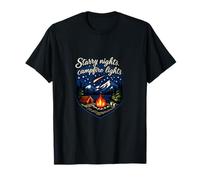 Badge de Camping et de Montagne avec lumières de feu de Camp et Nuits étoilées T-Shirt