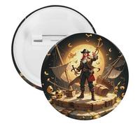 Badge de pirate doré en métal rond - Broche légère pour sac à dos - Épingles à boutons tendance pour chemises, vestes, châle, manteau - Unisexe, 5PCS, Fer blanc, épingles rondes en métal