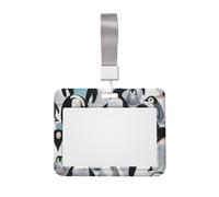 Badge de travail en forme de pingouin mignon à l'aquarelle, coque de protection coulissante horizontale avec fenêtre transparente