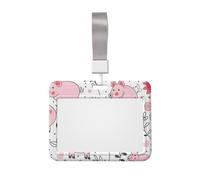 Badge de travail mignon avec un cochon de dessin animé et des fleurs, coque de protection coulissante horizontale avec fenêtre transparente