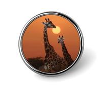 Badge décoratif rond en alliage d'aluminium durable, motif girafe au coucher du soleil, broche bouton légère pour chemises, vestes, chapeaux et uniformes, 2,5 cm