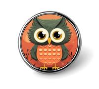 Badge décoratif rond en alliage d'aluminium durable, motif hibou de dessin animé sur fond orange, broche bouton légère pour chemises, vestes, chapeaux, uniformes, 2,5 cm