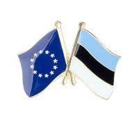 Badge drapeau de l'amitié UE et Estonie - 2,5 cm x 1,9 cm - Drapeau croisé en émail avec bordure dorée - Collection drapeau de l'Union européenne et de l'Estonie