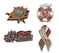 Badge Drapeau Russe, 4 Pièces, Ruban, Commande Du Jour De Victoire Russe Avec Ruban Saint-georges, Broche Pour Armoiries 1941 - 1945