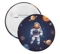 Badge en fer blanc avec astronaute spatial - Grande broche ronde - Convient pour les enseignants, les infirmières, les médecins, le personnel, les cadeaux de fête, 1PCS, Plastique, Plastiques