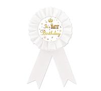 Badge en fer blanc avec inscription « It's My Birthday » - Bouton rosace blanc et doré - Pour garçons et filles - Joyeux 21/30e/40e/50e anniversaire - Décorations amusantes pour fête d'anniversaire,