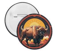 Badge en fer blanc avec inscription « Wild American Bison Mountains » - Grand bouton artisanal - Convient pour les enseignants, les infirmières, les médecins, le personnel, les cadeaux de fête, 5PCS