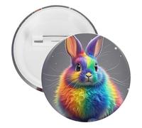 Badge en fer blanc avec motif lapin arc-en-ciel - Grande broche ronde - Convient pour les enseignants, les infirmières, les médecins, le personnel, les cadeaux de fête, 5PCS, Plastique, Plastiques
