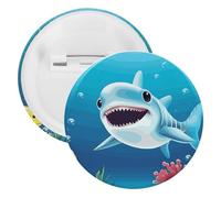 Badge en fer blanc avec requin souriant - Broche ronde personnalisée - Grand bouton artisanal - Convient pour les enseignants, les infirmières, les médecins, le personnel, les cadeaux de fête, 12PCS